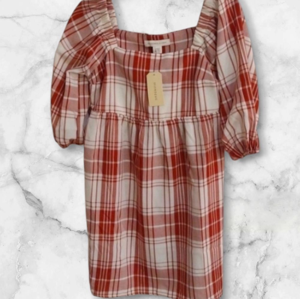 Monteau Los Angeles Tiered Women’s Dress Red Plaid Size Small New